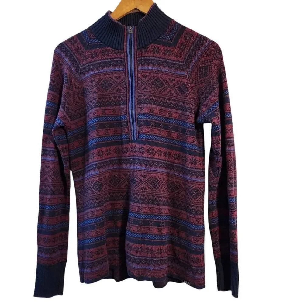 Eddie‎ Bauer Women's 1/2 zip Pullover Sweater Fair Isle Nordic size small